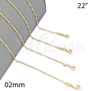 Gargantilla Basica 04.32.0023.22 Oro Laminado, Diseño de Paperclip, Pulido, Tono Dorado (0.60 Gauge, 02 MM Thickness, 22 Inches Length)