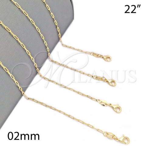 Gargantilla Basica 04.32.0023.22 Oro Laminado, Diseño de Paperclip, Pulido, Tono Dorado (0.60 Gauge, 02 MM Thickness, 22 Inches Length)