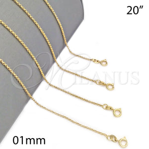 Gargantilla Basica 04.32.0024.20 Oro Laminado, Diseño de Paperclip, Pulido, Tono Dorado (0.60 Gauge, 01 MM Thickness, 20 Inches Length)