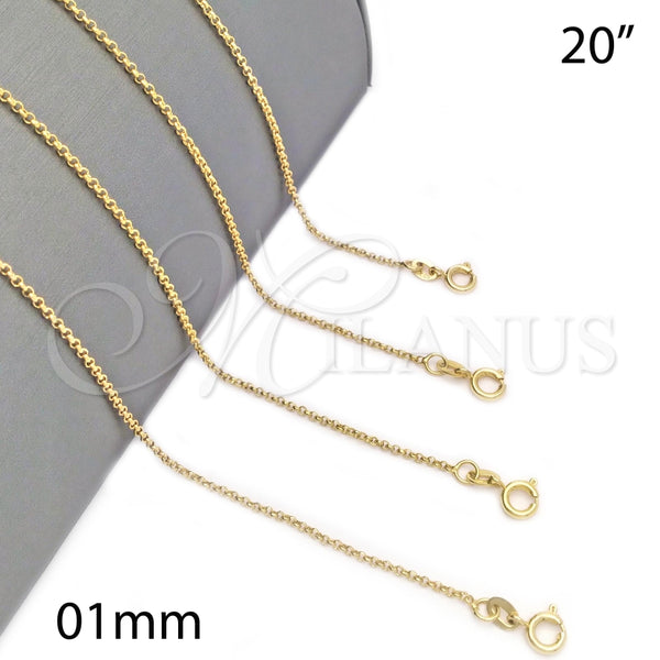 Gargantilla Basica 04.32.0024.20 Oro Laminado, Diseño de Paperclip, Pulido, Tono Dorado (0.60 Gauge, 01 MM Thickness, 20 Inches Length)