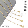 Gargantilla Basica 04.32.0024.20 Oro Laminado, Diseño de Paperclip, Pulido, Tono Dorado (0.60 Gauge, 01 MM Thickness, 20 Inches Length)