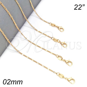 Gargantilla Basica 04.32.0020.22 Oro Laminado, Diseño de Figaro, Pulido, Tono Dorado (0.50 Gauge, 02 MM Thickness, 22 Inches Length)