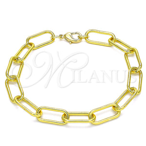 Pulsera Básica 03.341.0122.08 Oro Laminado, Diseño de Paperclip, Pulido, Tono Dorado (08 MM Thickness, 8 Inches Length)