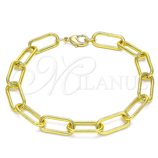 Pulsera Básica 03.341.0122.08 Oro Laminado, Diseño de Paperclip, Pulido, Tono Dorado (08 MM Thickness, 8 Inches Length)