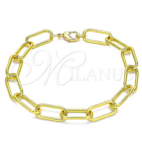 Pulsera Básica 03.341.0122.08 Oro Laminado, Diseño de Paperclip, Pulido, Tono Dorado (08 MM Thickness, 8 Inches Length)