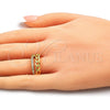 Anillo Multi Piedra 01.341.0023 Oro Laminado, Diseño de Cubana, con Blanca Micro Pave, Pulido, Tono Dorado (One size fits all)