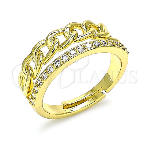 Anillo Multi Piedra 01.341.0023 Oro Laminado, Diseño de Cubana, con Blanca Micro Pave, Pulido, Tono Dorado (One size fits all)