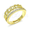 Anillo Multi Piedra 01.341.0023 Oro Laminado, Diseño de Cubana, con Blanca Micro Pave, Pulido, Tono Dorado (One size fits all)