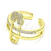 Anillo Multi Piedra 01.341.0025 Oro Laminado, Diseño de Paperclip, con Blanca Micro Pave, Pulido, Tono Dorado (One size fits all)