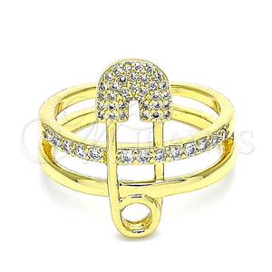 Anillo Multi Piedra 01.341.0025 Oro Laminado, Diseño de Paperclip, con Blanca Micro Pave, Pulido, Tono Dorado (One size fits all)