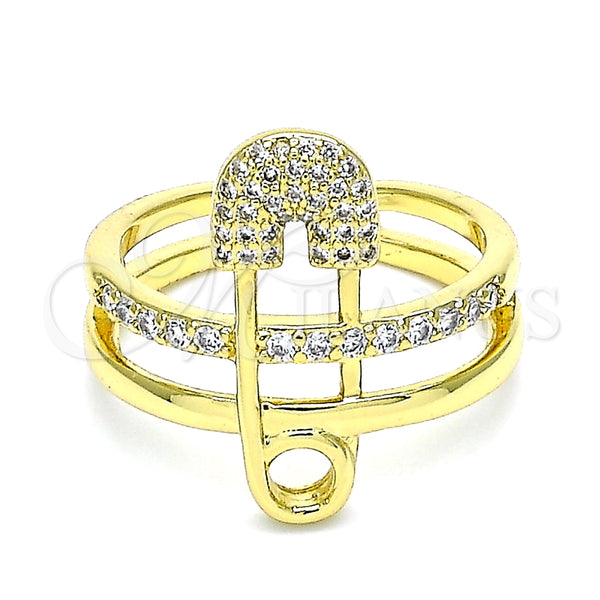 Anillo Multi Piedra 01.341.0025 Oro Laminado, Diseño de Paperclip, con Blanca Micro Pave, Pulido, Tono Dorado (One size fits all)