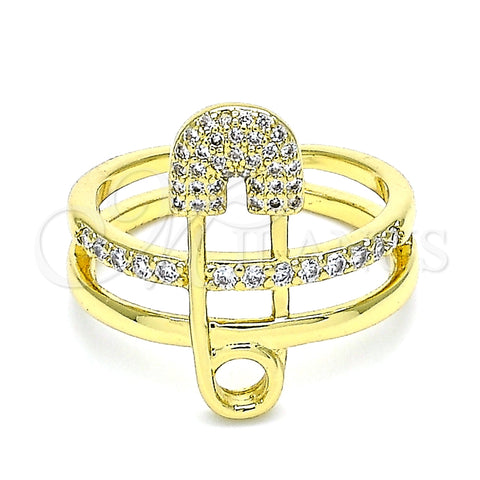 Anillo Multi Piedra 01.341.0025 Oro Laminado, Diseño de Paperclip, con Blanca Micro Pave, Pulido, Tono Dorado (One size fits all)