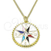 Collares con Dije 04.362.0002.20 Oro Laminado, con Blanca Zirconia Cubica, Esmaltado Multicolor, Tono Dorado (02 MM Thickness, 20 Inches Length)