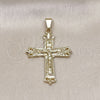 Dije Religioso 05.213.0078 Oro Laminado, Diseño de Crucifijo, Pulido, Tono Dorado