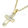 Dije Religioso 05.213.0079 Oro Laminado, Diseño de Cruz, con Blanca Cristal, Pulido, Tono Dorado