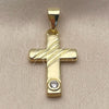 Dije Religioso 05.213.0079 Oro Laminado, Diseño de Cruz, con Zirconia Cubica Blanca, Pulido, Tono Dorado