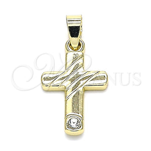 Dije Religioso 05.213.0079 Oro Laminado, Diseño de Cruz, con Blanca Cristal, Pulido, Tono Dorado