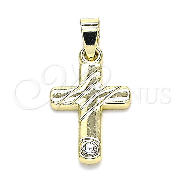 Dije Religioso 05.213.0079 Oro Laminado, Diseño de Cruz, con Blanca Cristal, Pulido, Tono Dorado