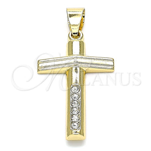 Dije Religioso 05.213.0080 Oro Laminado, Diseño de Cruz, con Blanca Cristal, Pulido, Tono Dorado