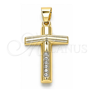 Dije Religioso 05.213.0080 Oro Laminado, Diseño de Cruz, con Blanca Cristal, Pulido, Tono Dorado
