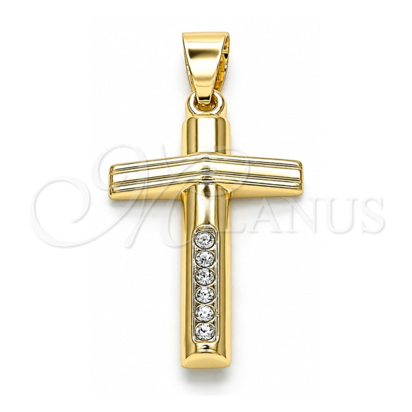 Dije Religioso 05.213.0080 Oro Laminado, Diseño de Cruz, con Blanca Cristal, Pulido, Tono Dorado