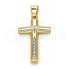 Dije Religioso 05.213.0080 Oro Laminado, Diseño de Cruz, con Blanca Cristal, Pulido, Tono Dorado