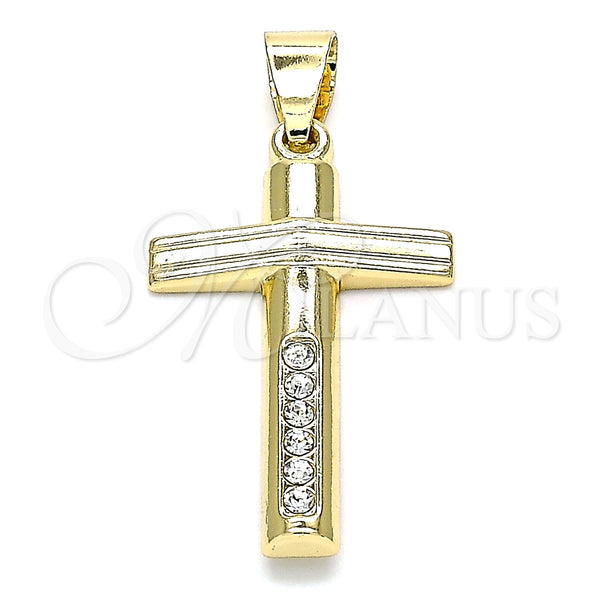 Dije Religioso 05.213.0080 Oro Laminado, Diseño de Cruz, con Blanca Cristal, Pulido, Tono Dorado