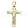 Dije Religioso 05.213.0080 Oro Laminado, Diseño de Cruz, con Blanca Cristal, Pulido, Tono Dorado