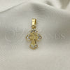 Dije Religioso 05.213.0087 Oro Laminado, Diseño de Cruz, con Blanca Cristal, Pulido, Tono Dorado