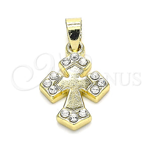 Dije Religioso 05.213.0087 Oro Laminado, Diseño de Cruz, con Blanca Cristal, Pulido, Tono Dorado
