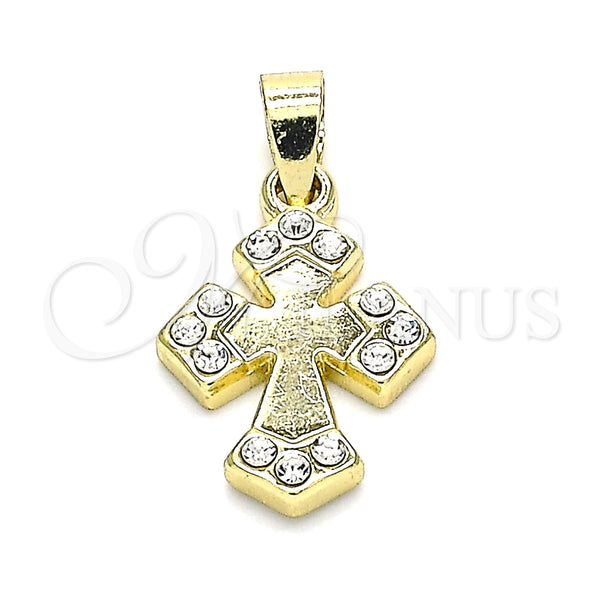 Dije Religioso 05.213.0087 Oro Laminado, Diseño de Cruz, con Blanca Cristal, Pulido, Tono Dorado