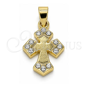 Dije Religioso 05.213.0087 Oro Laminado, Diseño de Cruz, con Blanca Cristal, Pulido, Tono Dorado