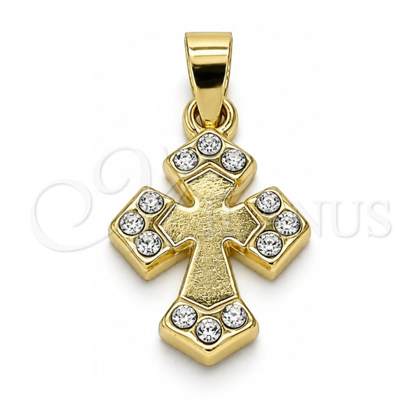 Dije Religioso 05.213.0087 Oro Laminado, Diseño de Cruz, con Blanca Cristal, Pulido, Tono Dorado