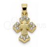 Dije Religioso 05.213.0087 Oro Laminado, Diseño de Cruz, con Blanca Cristal, Pulido, Tono Dorado