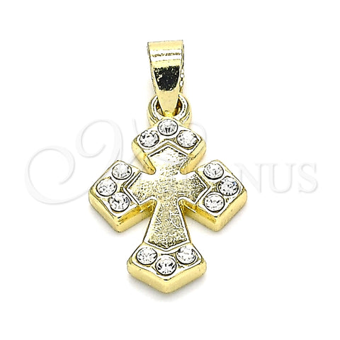 Dije Religioso 05.213.0087 Oro Laminado, Diseño de Cruz, con Blanca Cristal, Pulido, Tono Dorado