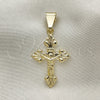Dije Religioso 05.213.0088 Oro Laminado, Diseño de Crucifijo, Pulido, Tono Dorado