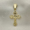 Dije Religioso 05.213.0088 Oro Laminado, Diseño de Crucifijo, Pulido, Tono Dorado