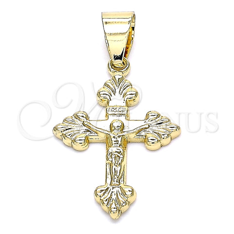Dije Religioso 05.213.0088 Oro Laminado, Diseño de Crucifijo, Pulido, Tono Dorado