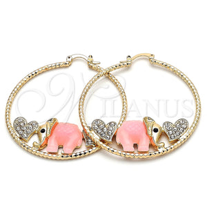 Argolla Grande 02.380.0051.3.50 Oro Laminado, Diseño de Elefante y Corazón, con Blanca and Negro Cristal, Resinado Rosado, Tono Dorado