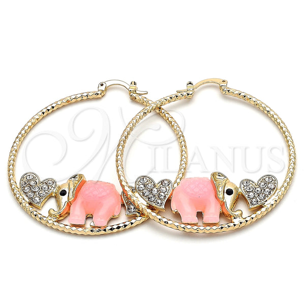 Argolla Grande 02.380.0051.3.50 Oro Laminado, Diseño de Elefante y Corazón, con Blanca and Negro Cristal, Resinado Rosado, Tono Dorado