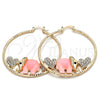 Argolla Grande 02.380.0051.3.50 Oro Laminado, Diseño de Elefante y Corazón, con Blanca and Negro Cristal, Resinado Rosado, Tono Dorado
