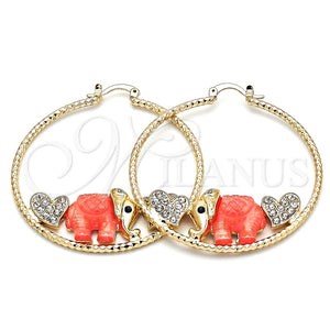 Argolla Grande 02.380.0051.4.50 Oro Laminado, Diseño de Elefante y Corazón, con Blanca and Negro Cristal, Resinado Rosado Oscuro, Tono Dorado