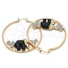 Argolla Grande 02.380.0051.5.50 Oro Laminado, Diseño de Elefante y Corazón, con Blanca and Negro Cristal, Resinado Negro, Tono Dorado