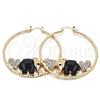 Argolla Grande 02.380.0051.5.50 Oro Laminado, Diseño de Elefante y Corazón, con Blanca and Negro Cristal, Resinado Negro, Tono Dorado