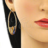 Argolla Grande 02.380.0051.6.50 Oro Laminado, Diseño de Elefante y Corazón, con Blanca and Negro Cristal, Resinado Azul, Tono Dorado