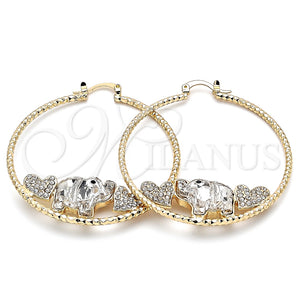 Argolla Grande 02.380.0052.1.50 Oro Laminado, Diseño de Elefante y Corazón, con Blanca and Negro Cristal, Diamantado, Tono Dorado