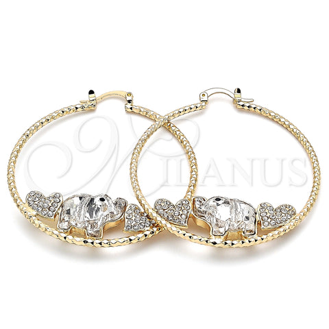 Argolla Grande 02.380.0052.1.50 Oro Laminado, Diseño de Elefante y Corazón, con Blanca and Negro Cristal, Diamantado, Tono Dorado