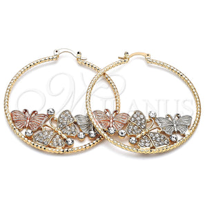 Argolla Grande 02.380.0054.50 Oro Laminado, Diseño de Mariposa, con Blanca Cristal, Diamantado, Tres Tonos