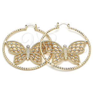 Argolla Grande 02.380.0055.50 Oro Laminado, Diseño de Mariposa, con Blanca Cristal, Diamantado, Tono Dorado
