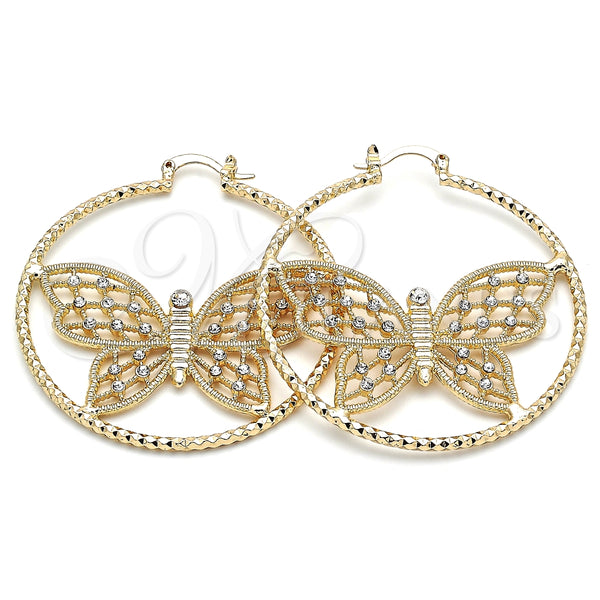 Argolla Grande 02.380.0055.50 Oro Laminado, Diseño de Mariposa, con Blanca Cristal, Diamantado, Tono Dorado